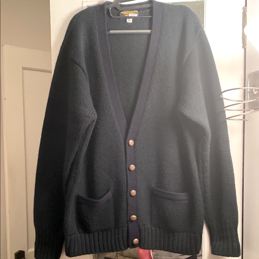 Navy Blue and Forest Green Cardigan. 100% wool very warm and comfortable.